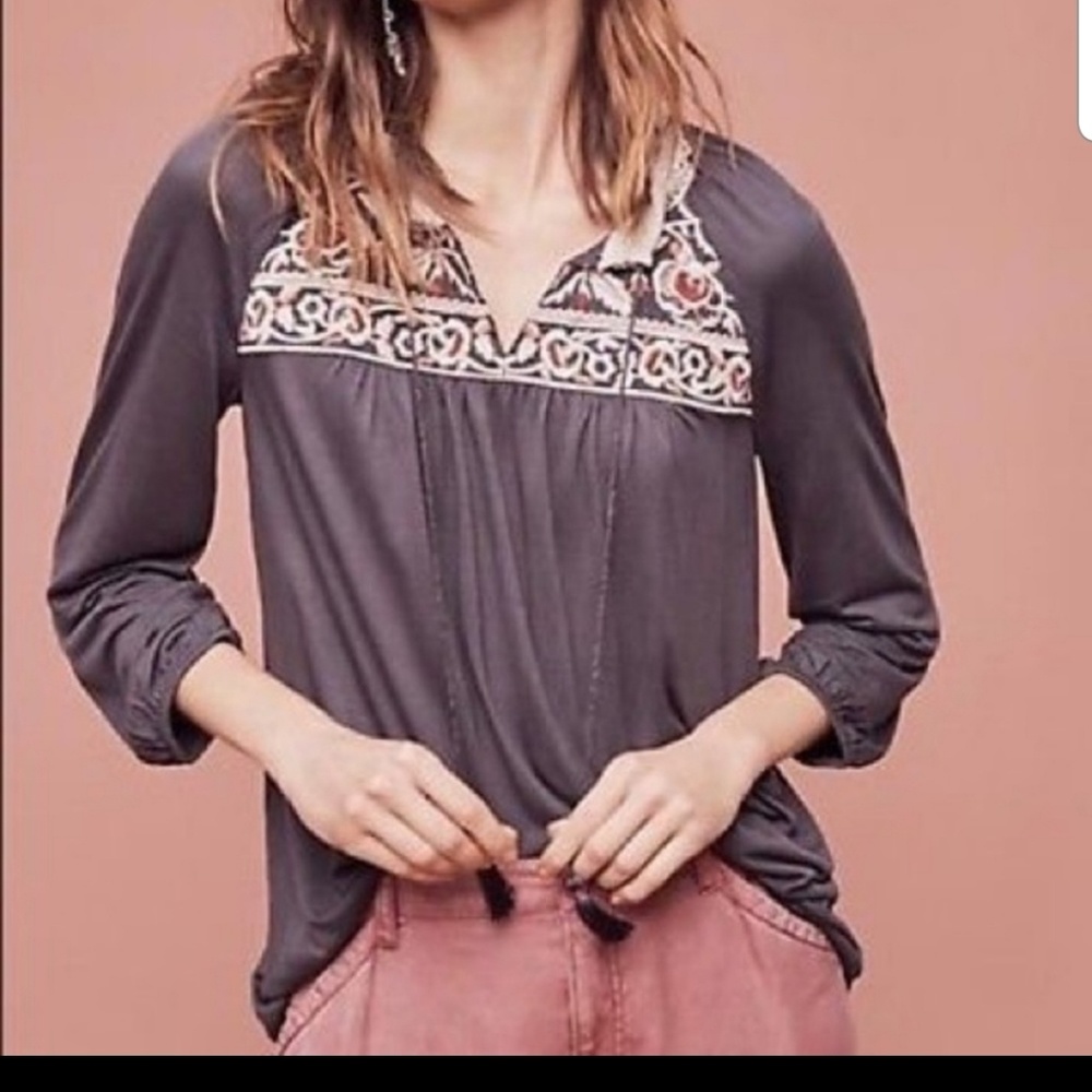 Anthro One September Embroidered Peasant tunic